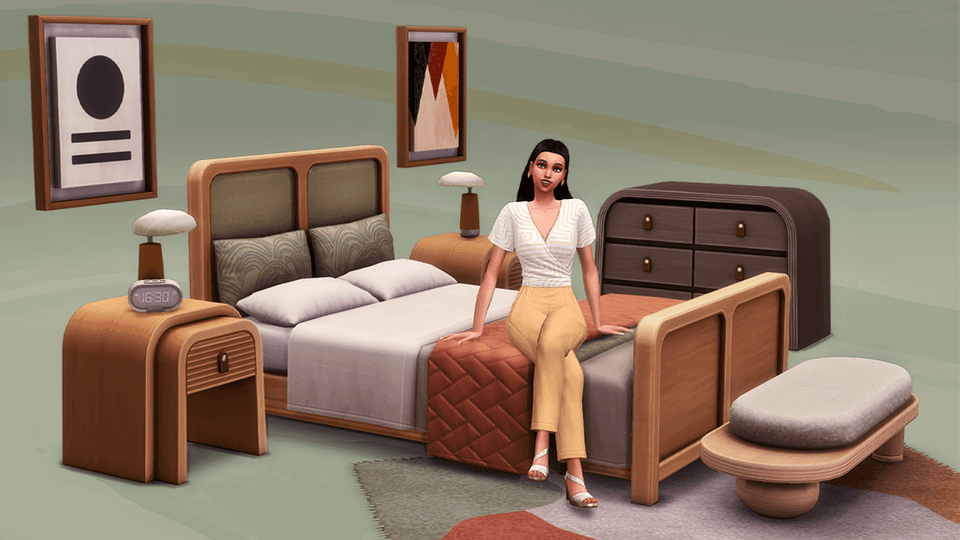 Bring calm, modern comfort to your Sims’ bedroom!